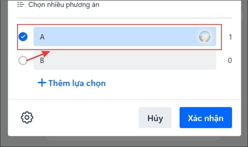 Phương án bình chọn đã chọn được đánh dấu tích xanh trên Zalo máy tính.