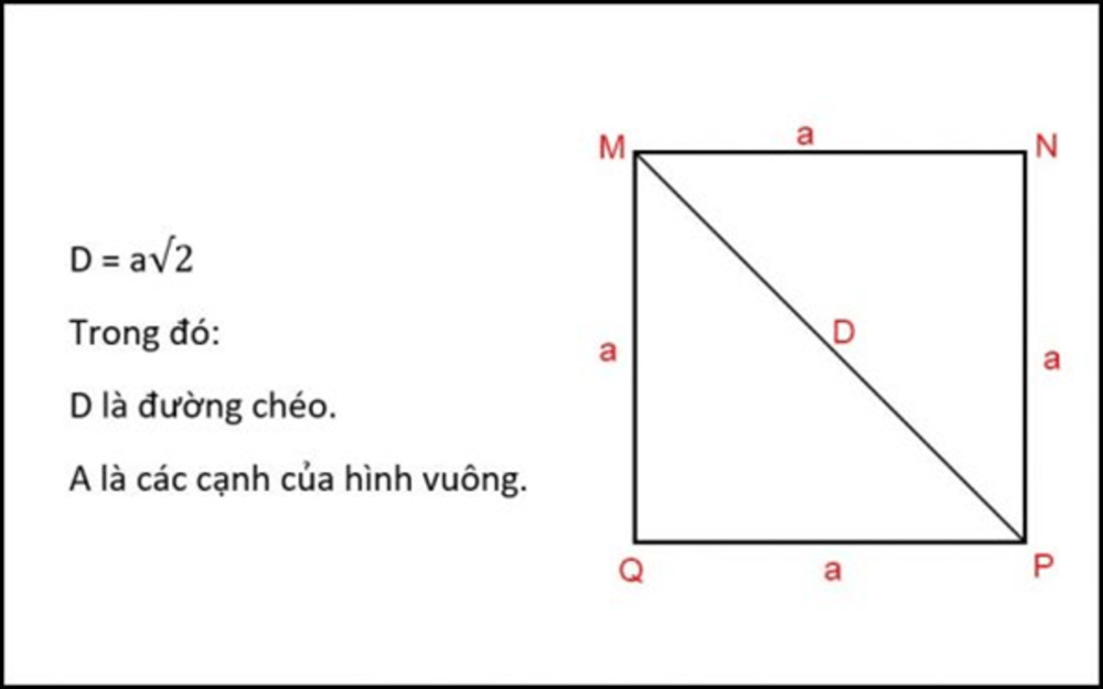Minh họa công thức tính diện tích hình vuông từ độ dài đường chéo d