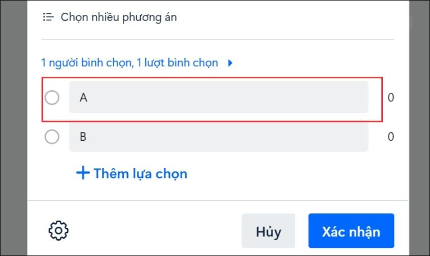 Hủy chọn phương án bình chọn bằng cách nhấp lại trên Zalo PC.