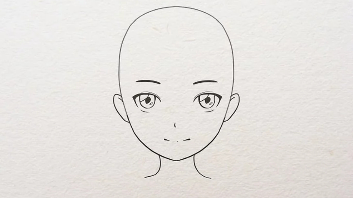Hình ảnh hoàn thiện phần phác thảo đầu nhân vật anime nữ sau khi xóa đường hướng dẫn