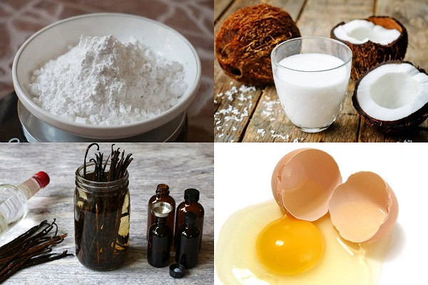 Nguyên liệu làm bánh tai yến bằng bột năng và cốt dừa