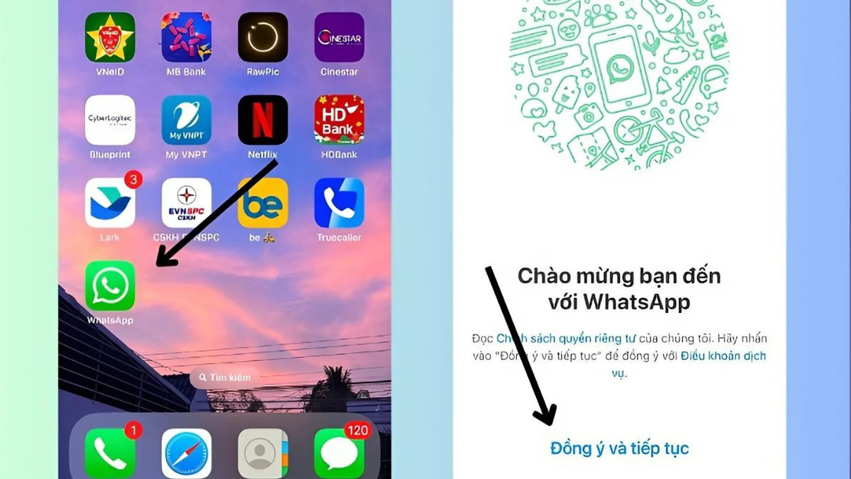 Chọn Đồng ý và Tiếp tục để yêu cầu mã xác nhận WhatsApp mới