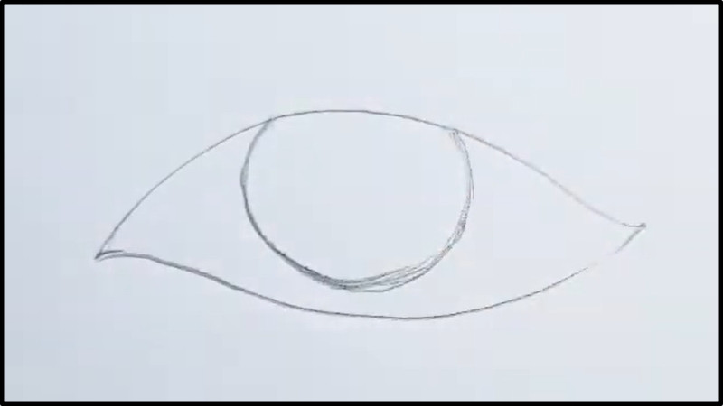 Vẽ mí mắt trên, dưới và tròng đen cho mắt buồn